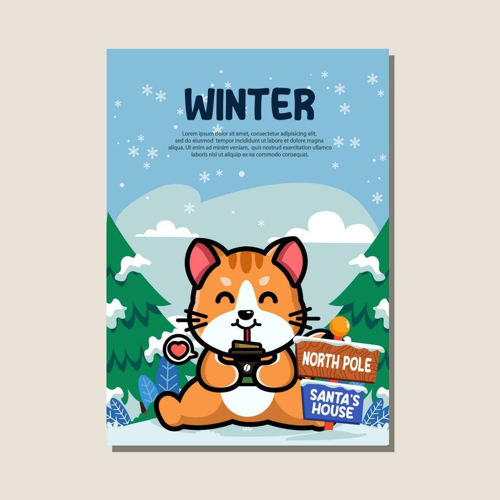 Poster template for winter with cute cat vector