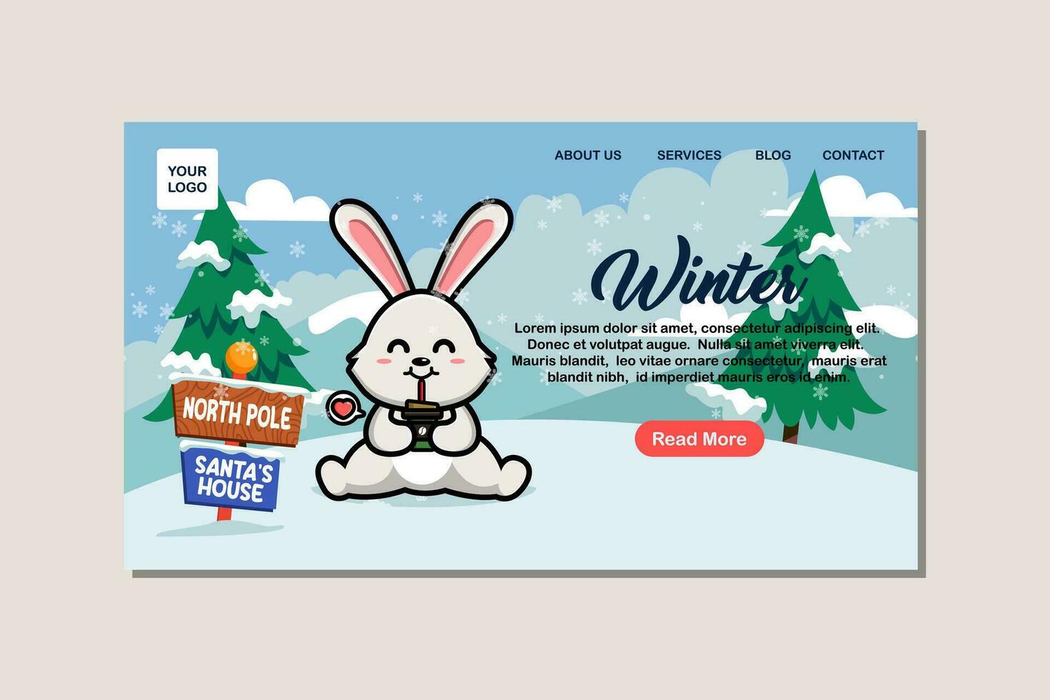 Landing page template for winter with cute rabbit vector