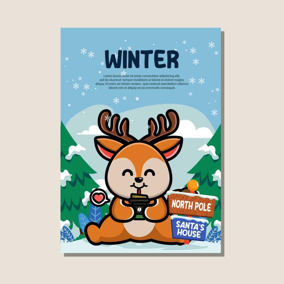 Poster template for winter with cute deer vector