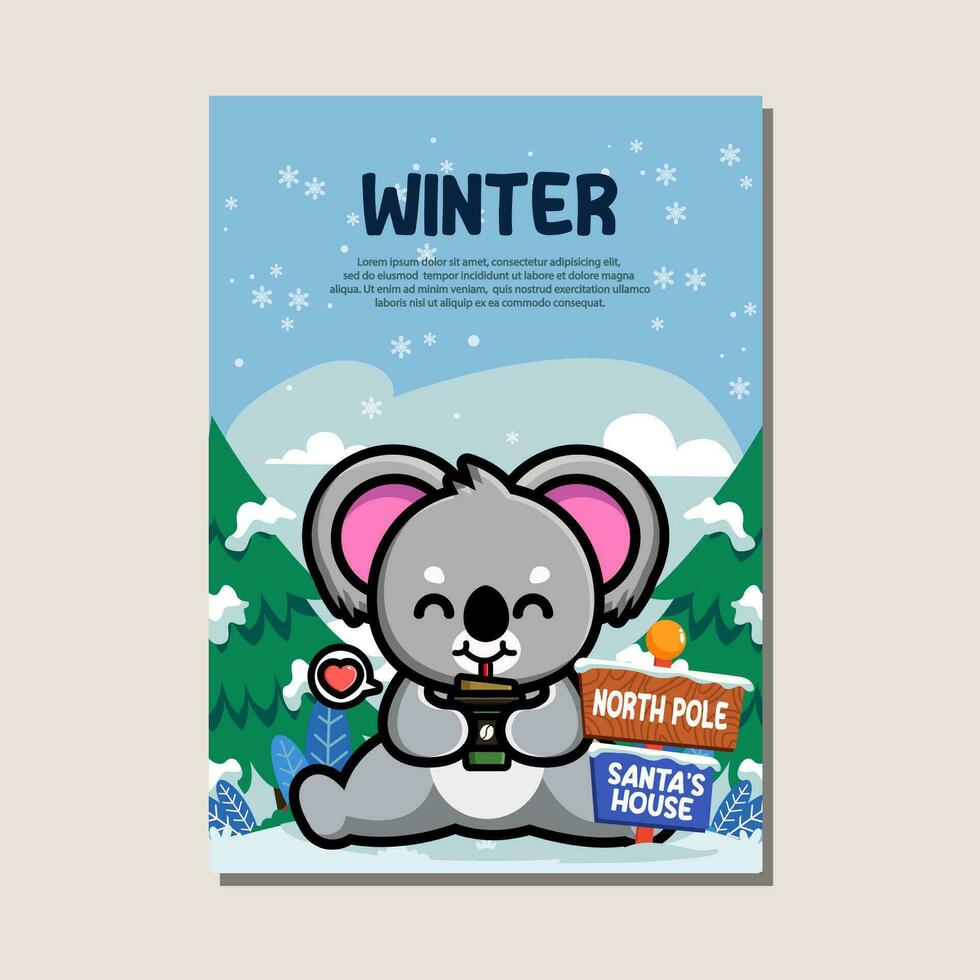 Poster template for winter with cute koala vector