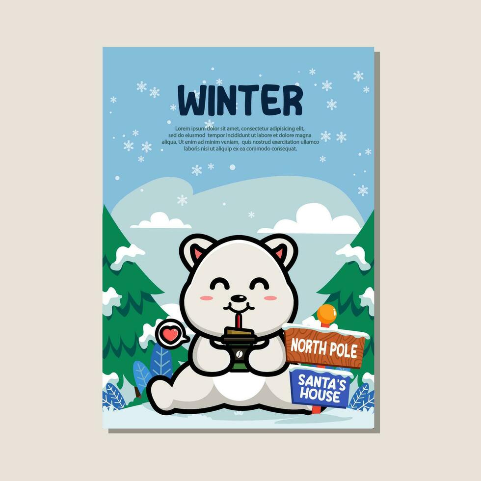 Poster template for winter with cute polar vector