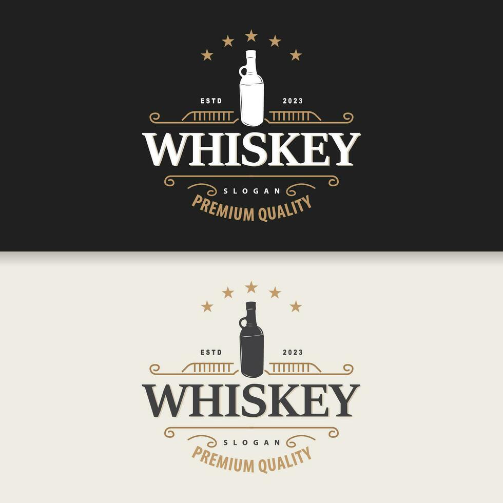 Whiskey Logo, Drink Label Design With Old Retro Vintage Ornament Illustration Premium Template vector