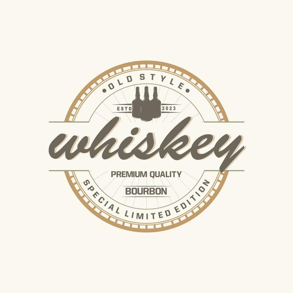 Whiskey Logo, Drink Label Design With Old Retro Vintage Ornament Illustration Premium Template vector