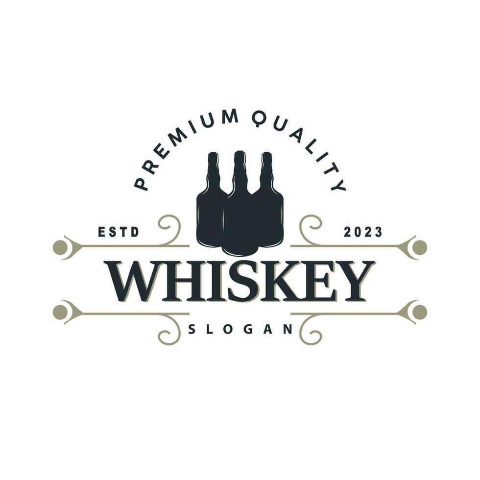 whisky logo, bebida etiqueta diseño con antiguo retro Clásico ornamento ilustración prima modelo vector