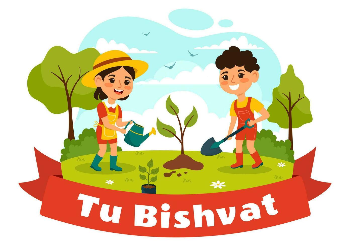 Happy Tu Bishvat Vector Illustration. Translation the Jewish New Year