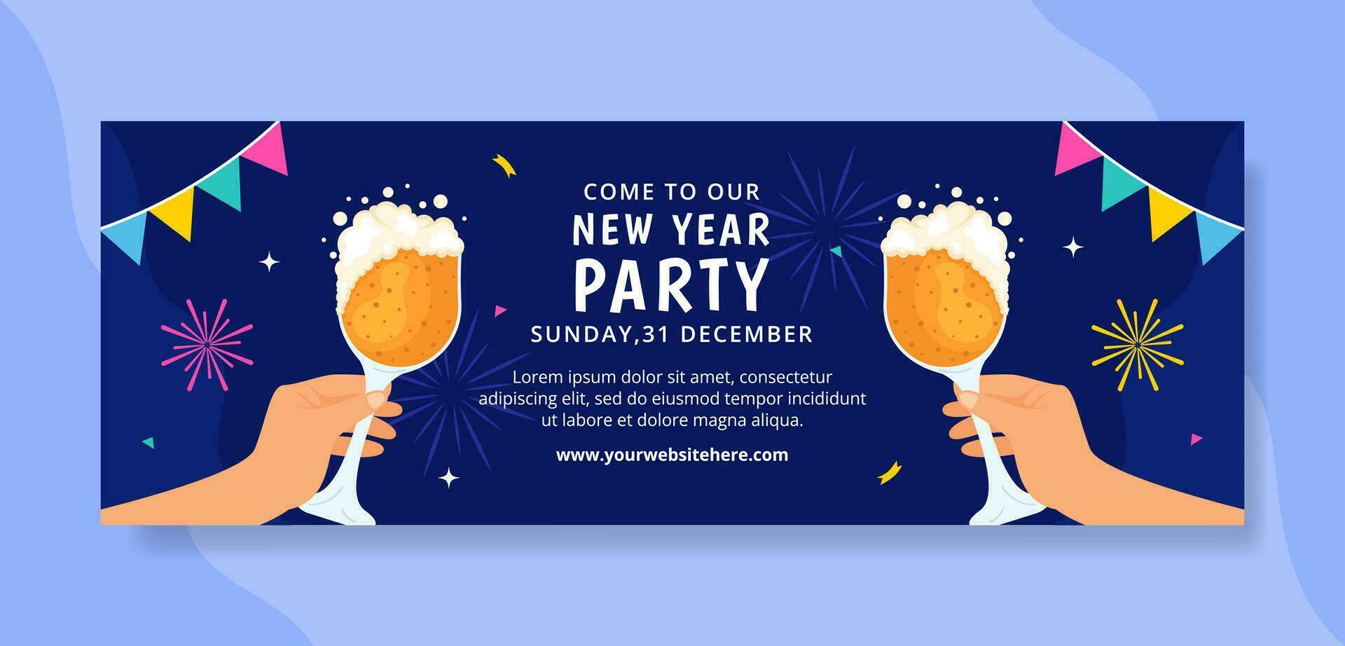 Happy New Year Banner Illustration Flat Cartoon Hand Drawn Templates Background vector