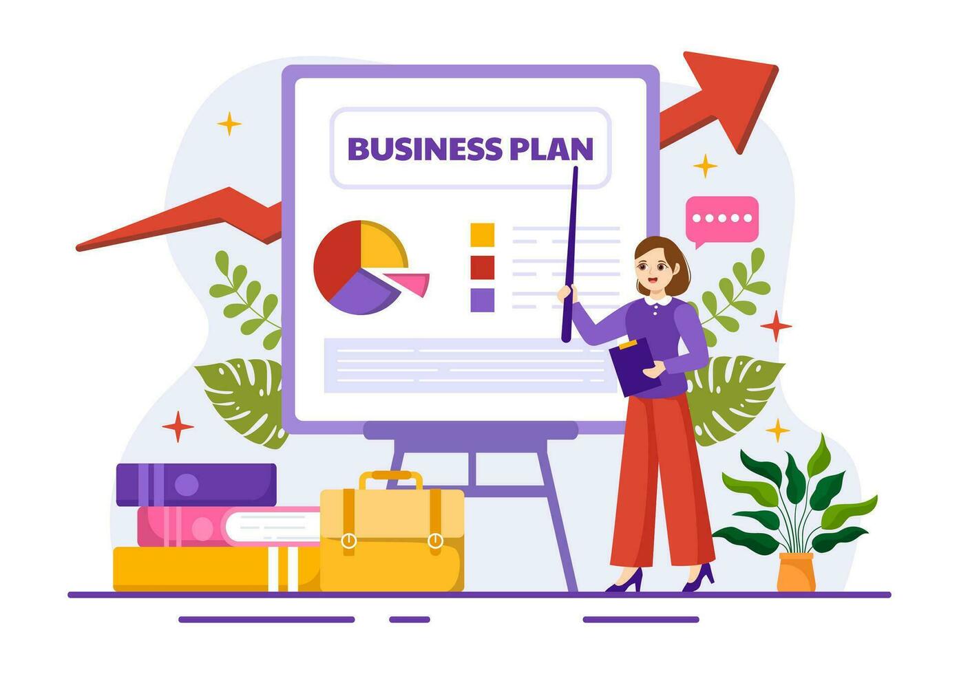 Business Plan Vector Illustration with Target, Planning, Workflow, Time Management, Statistical and Data Analysis in Flat Cartoon Background