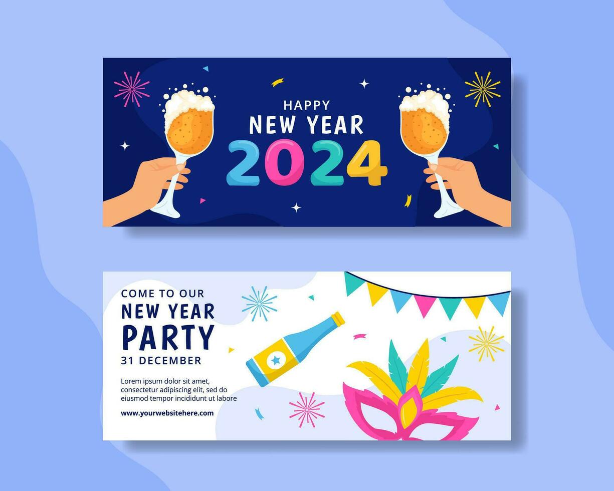 Happy New Year Horizontal Banner Illustration Flat Cartoon Hand Drawn Templates Background vector