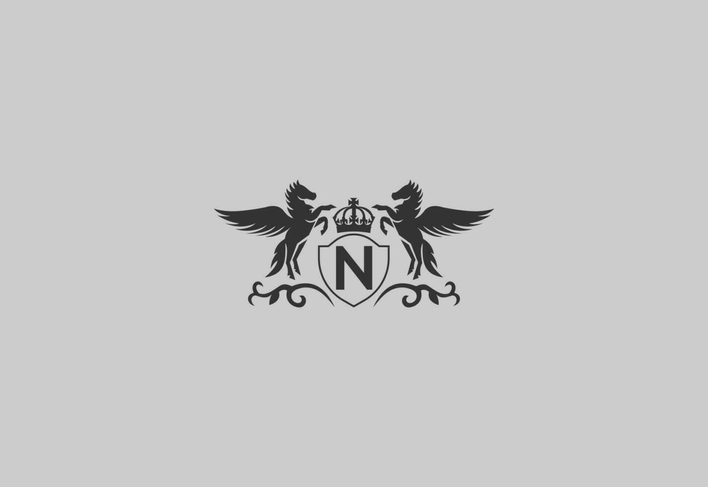 letter N and pegasus logo vector. horse logo. vector
