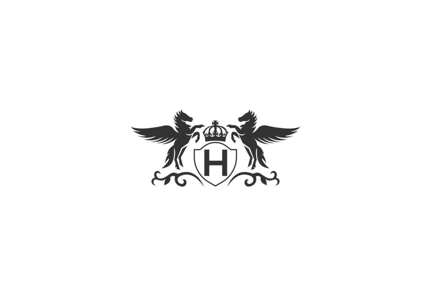 letra h y Pegaso logo vector. caballo logo. vector