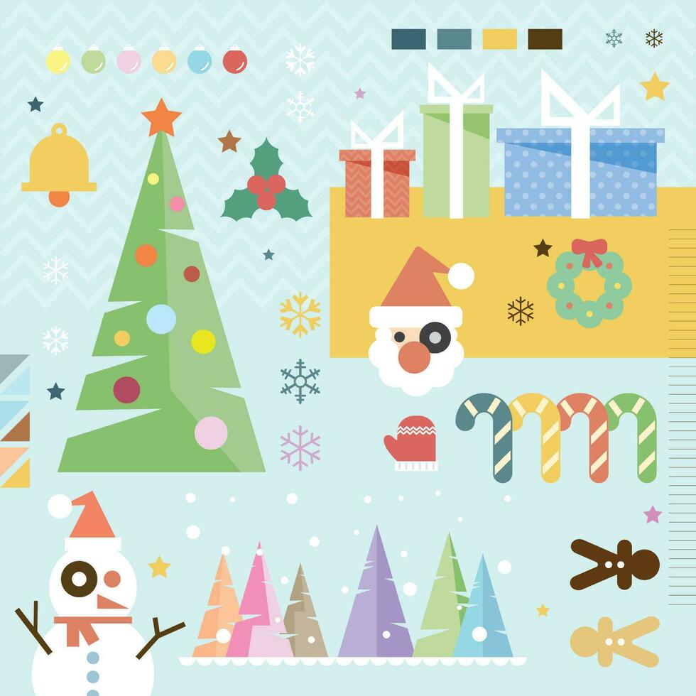 Christmas geometric elements pastel colors vector illustration. Christmas symbols composition flat design, geometry, minimal and vintage concept.