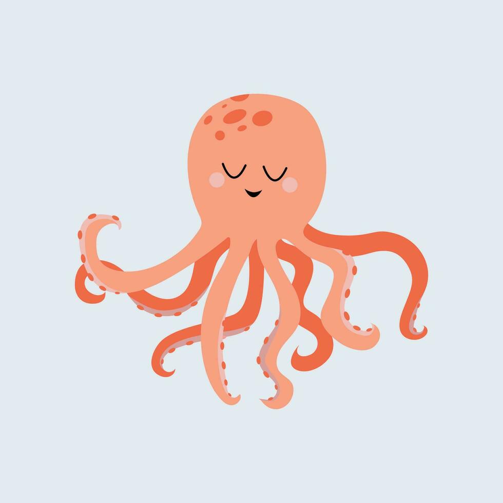 Cute Octopus. Vector illustration of a funny octopus. Sea animal. Children's illustration in cartoon style.