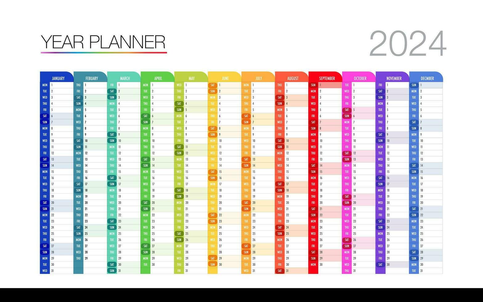 12 mes año plan semana y día color calendario modelo diseño para negocio vector