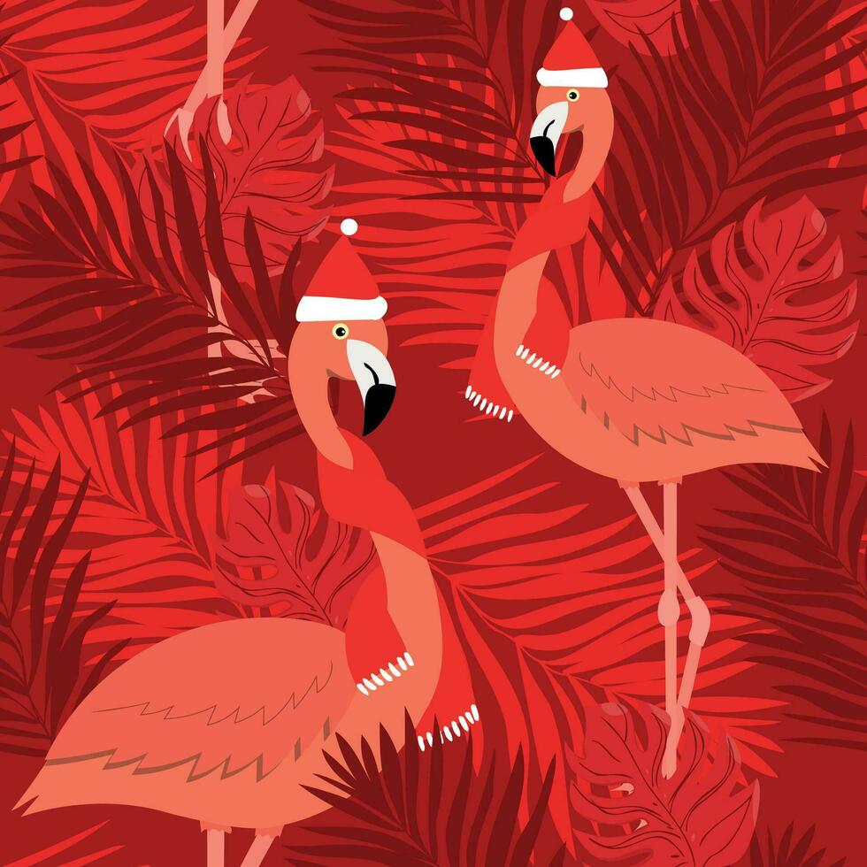 Seamless red pattern with flamingo vector