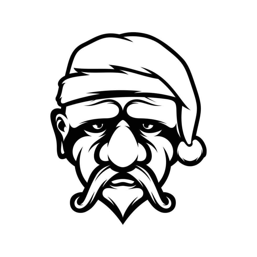 Old Man Christmas Black and White vector