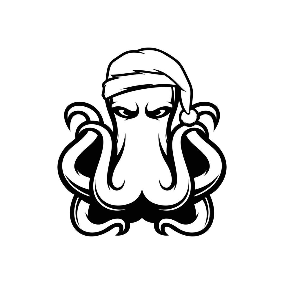 pulpo Navidad negro y blanco vector