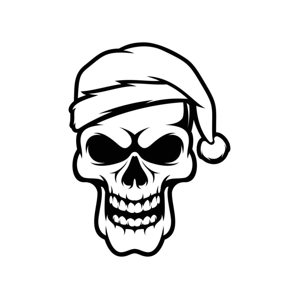 Skull Christmas Black and White vector