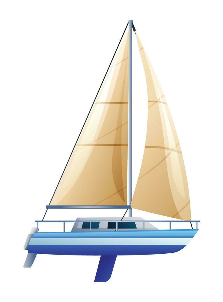 Sail boat or sailing yacht vector illustration isolated on white background