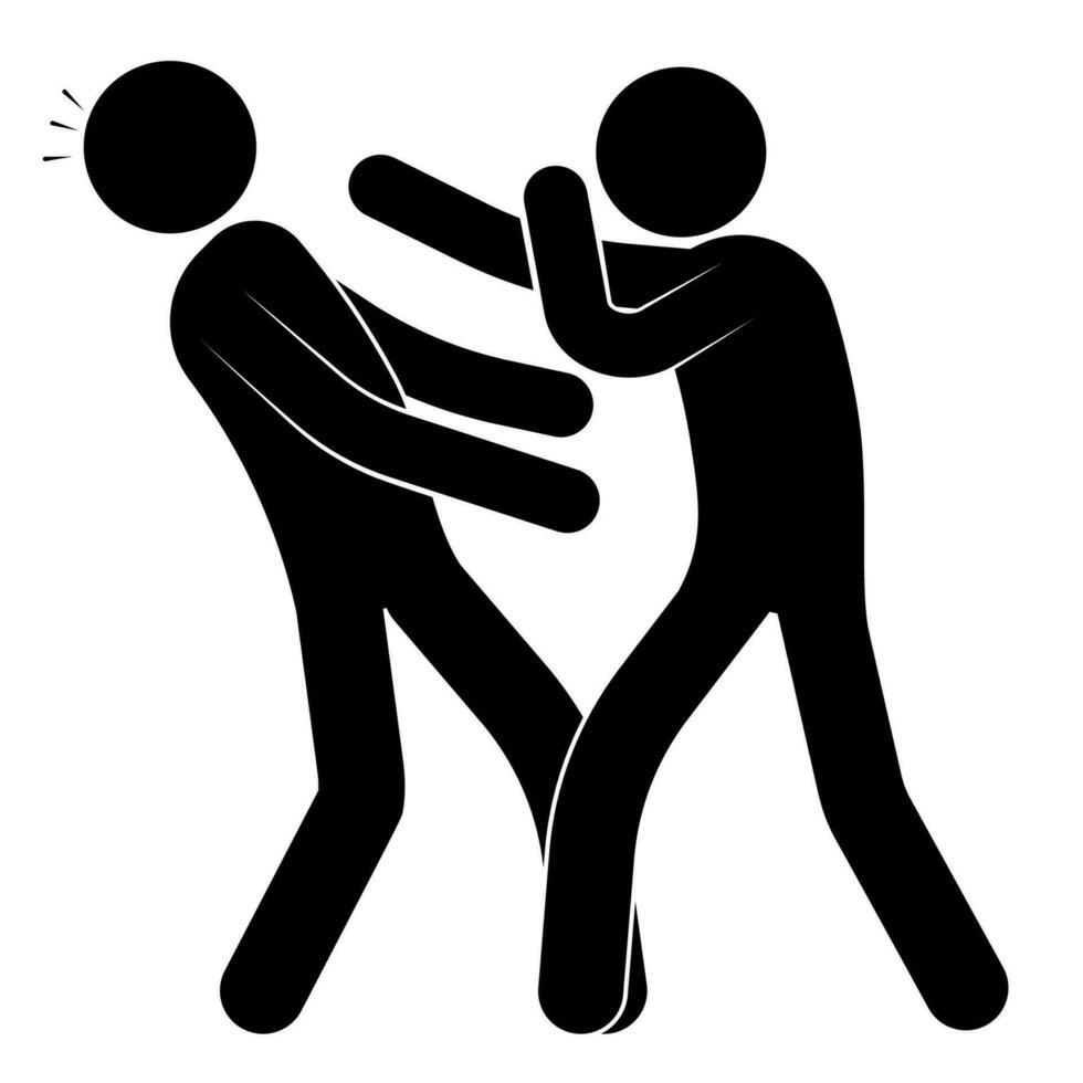 stick man, boxer beats punch to head of opponent, sparring partner. Knockout in sports boxing match. Sports injuries. Black and white vector