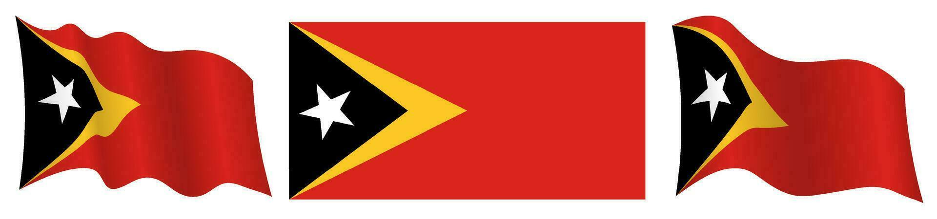 flag of East Timor in static position and in motion, fluttering in wind in exact colors and sizes, on white background vector