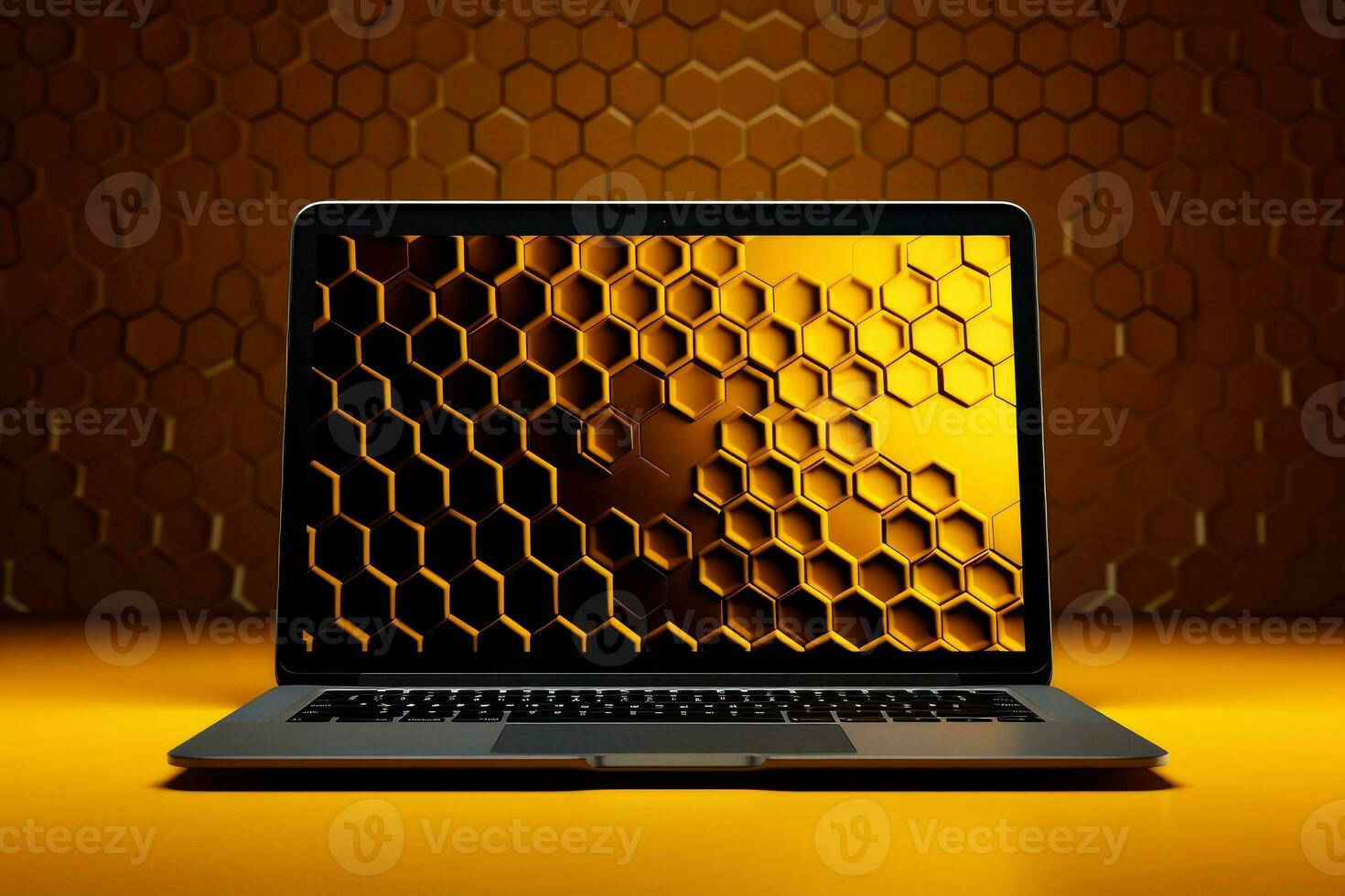 Mockup of beautiful laptop with multicolor background, Generative AI illustration photo
