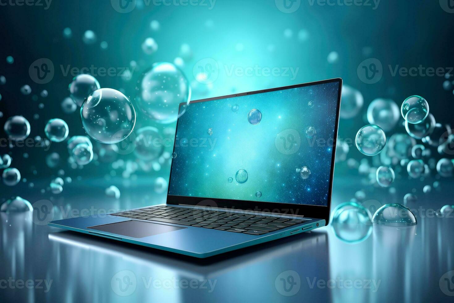 Mockup of beautiful laptop with multicolor background, Generative AI illustration photo