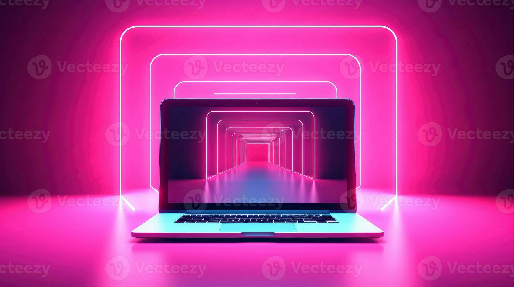 Mockup of beautiful laptop with multicolor background, Generative AI illustration photo