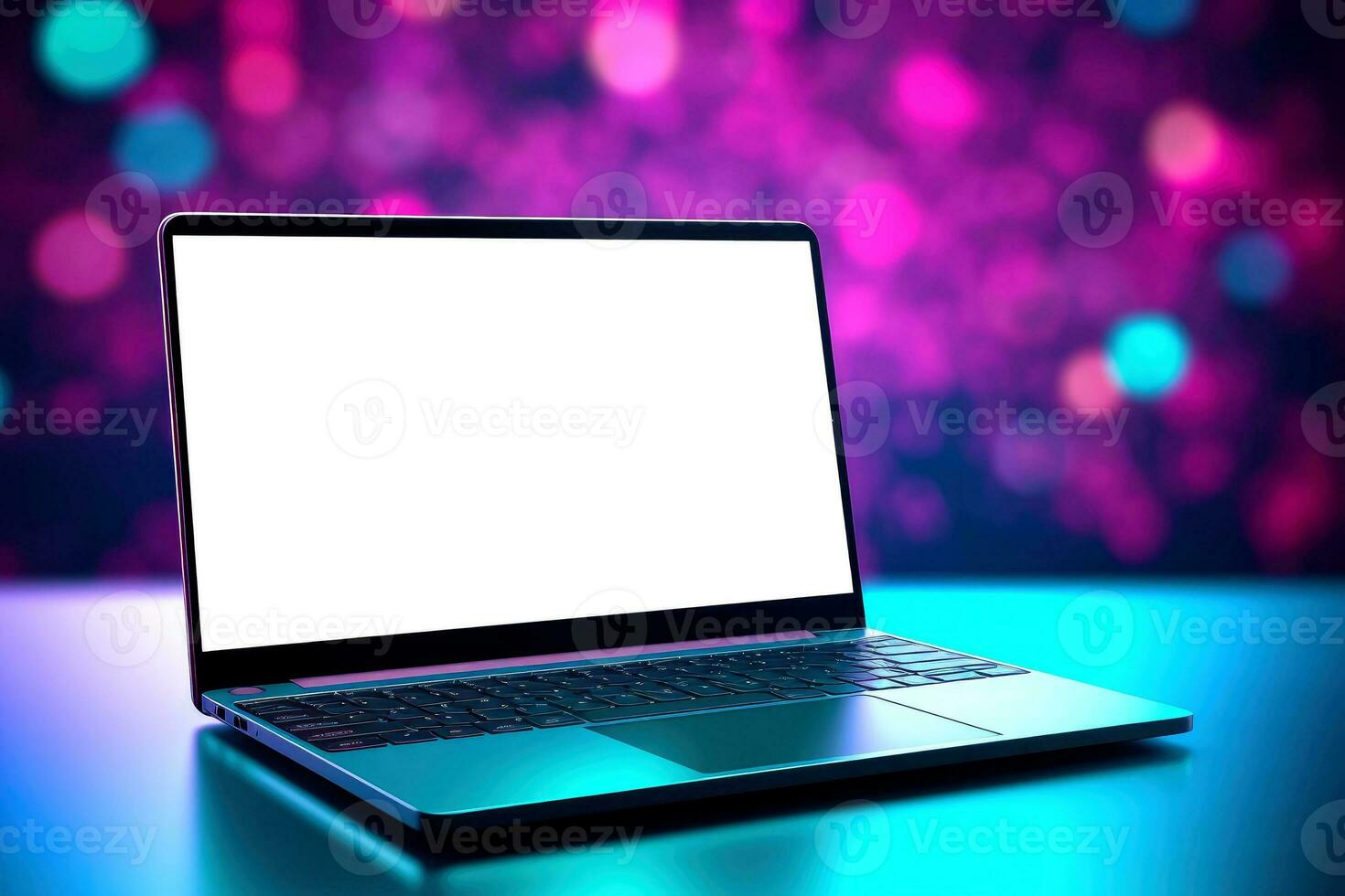 Mockup of beautiful laptop with multicolor background, Generative AI illustration photo