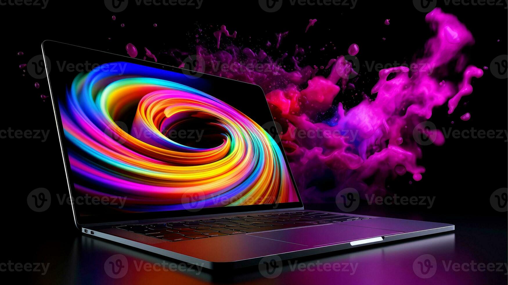 Mockup of beautiful laptop with multicolor background, Generative AI illustration photo