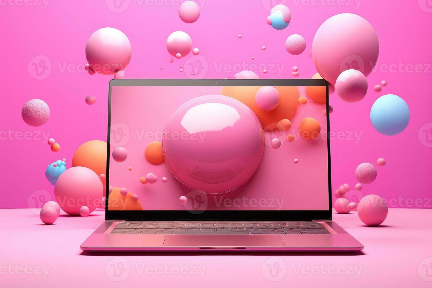 Mockup of beautiful laptop with multicolor background, Generative AI illustration photo