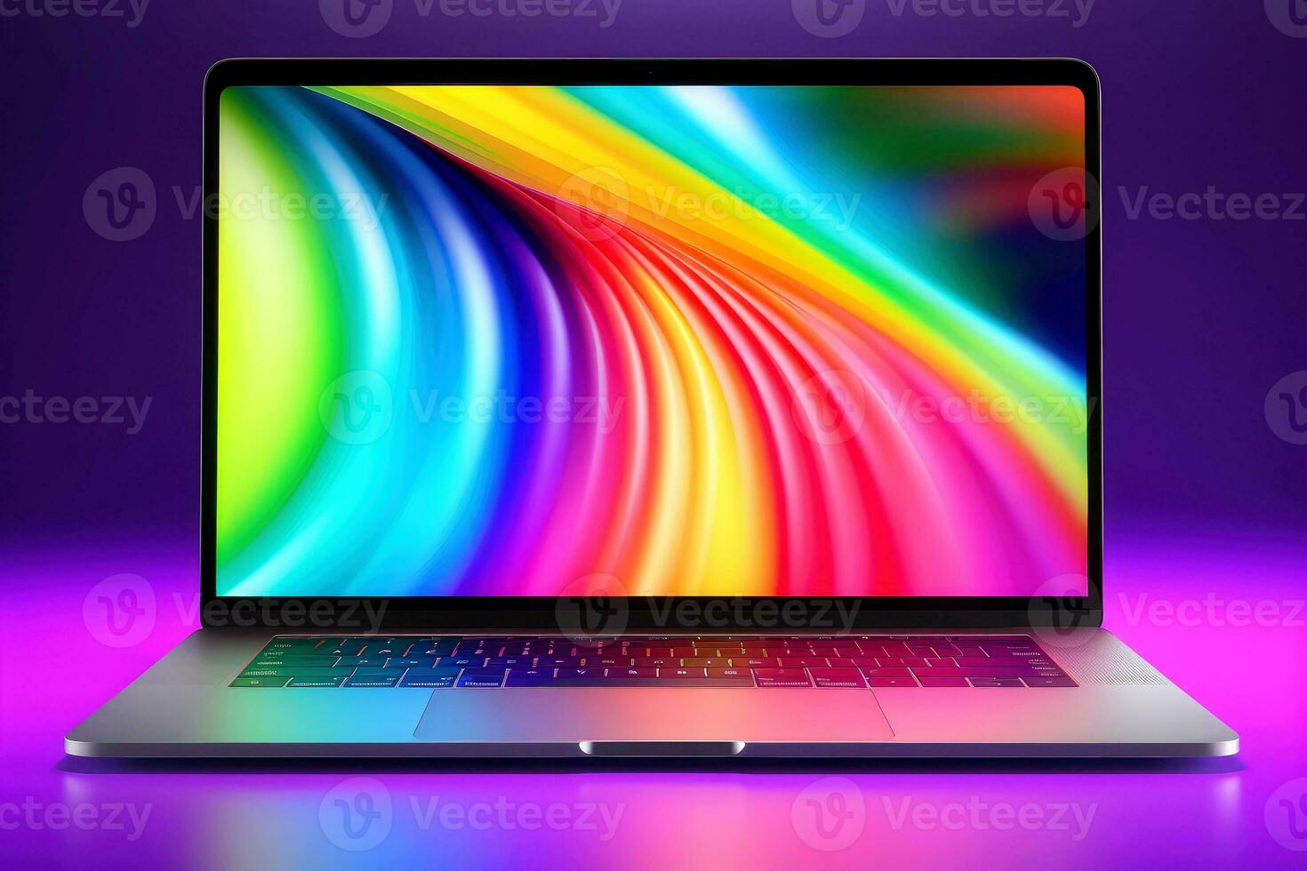 Mockup of beautiful laptop with multicolor background, Generative AI illustration photo