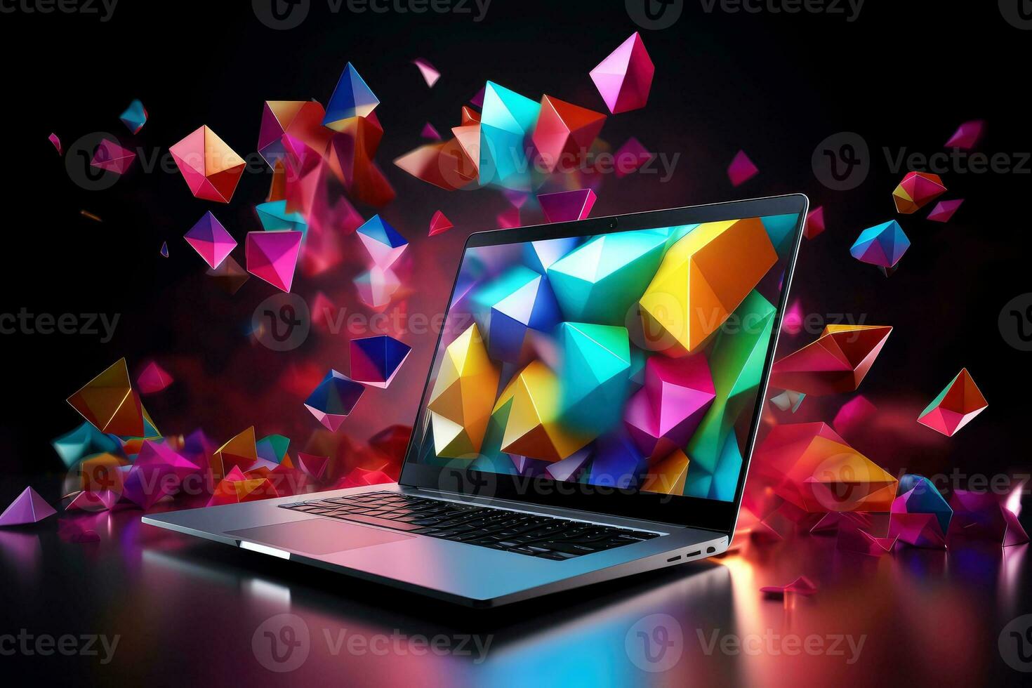 Mockup of beautiful laptop with multicolor background, Generative AI illustration photo