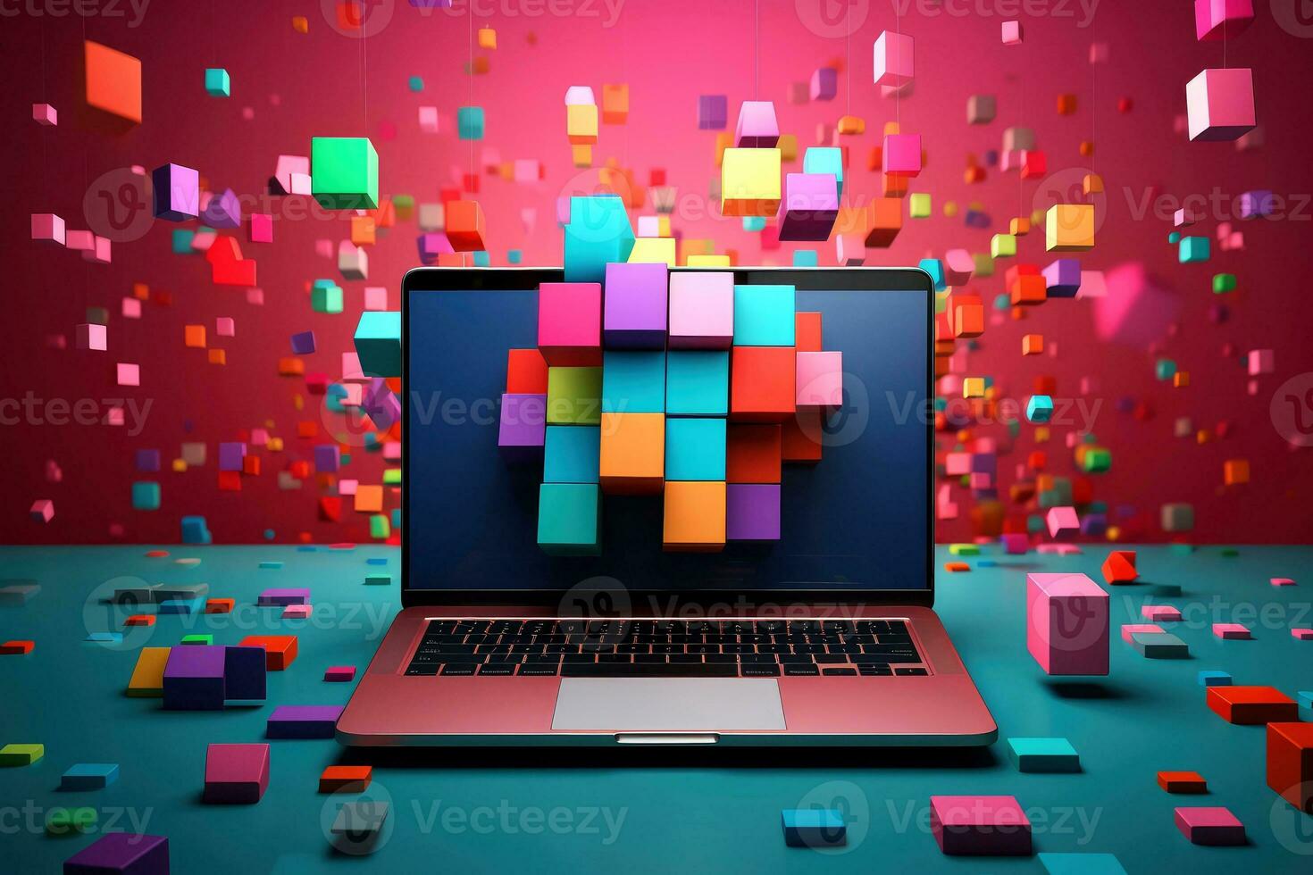 Mockup of beautiful laptop with multicolor background, Generative AI illustration photo