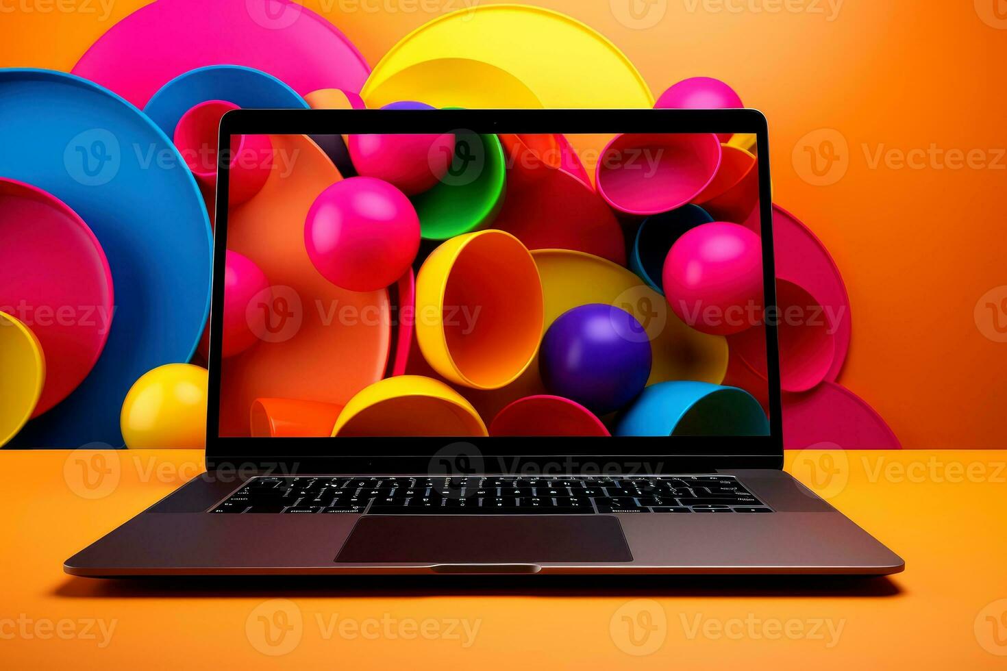 Mockup of beautiful laptop with multicolor background, Generative AI illustration photo