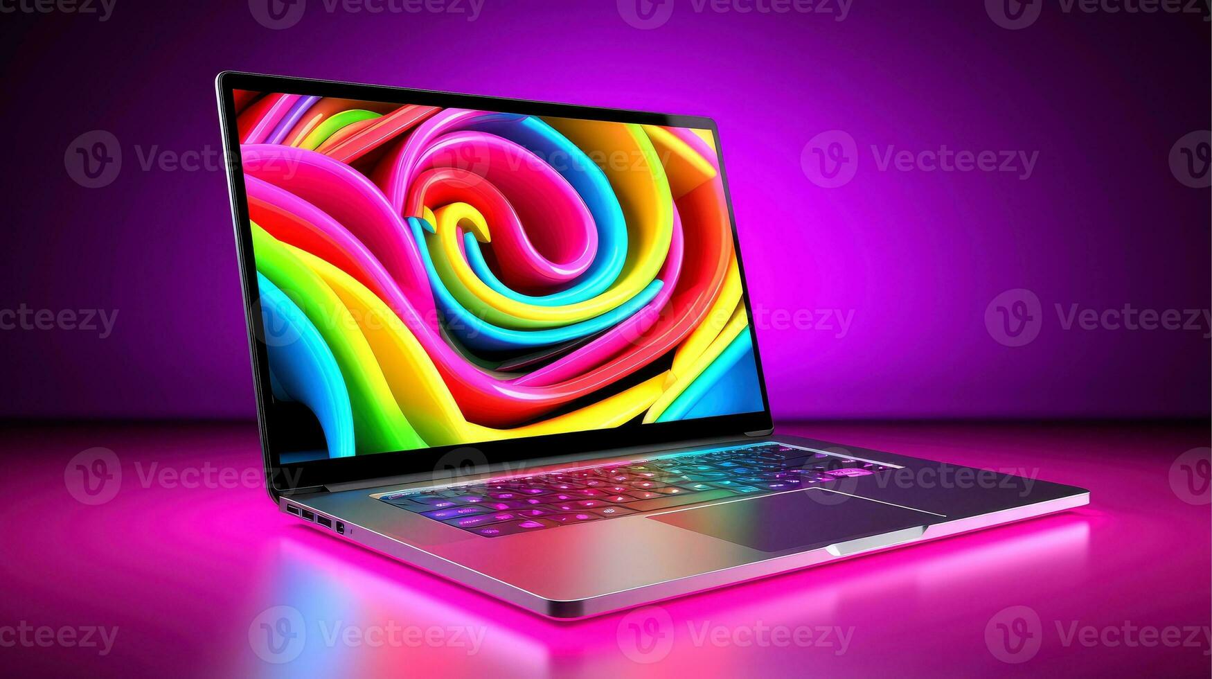 Mockup of beautiful laptop with multicolor background, Generative AI illustration photo