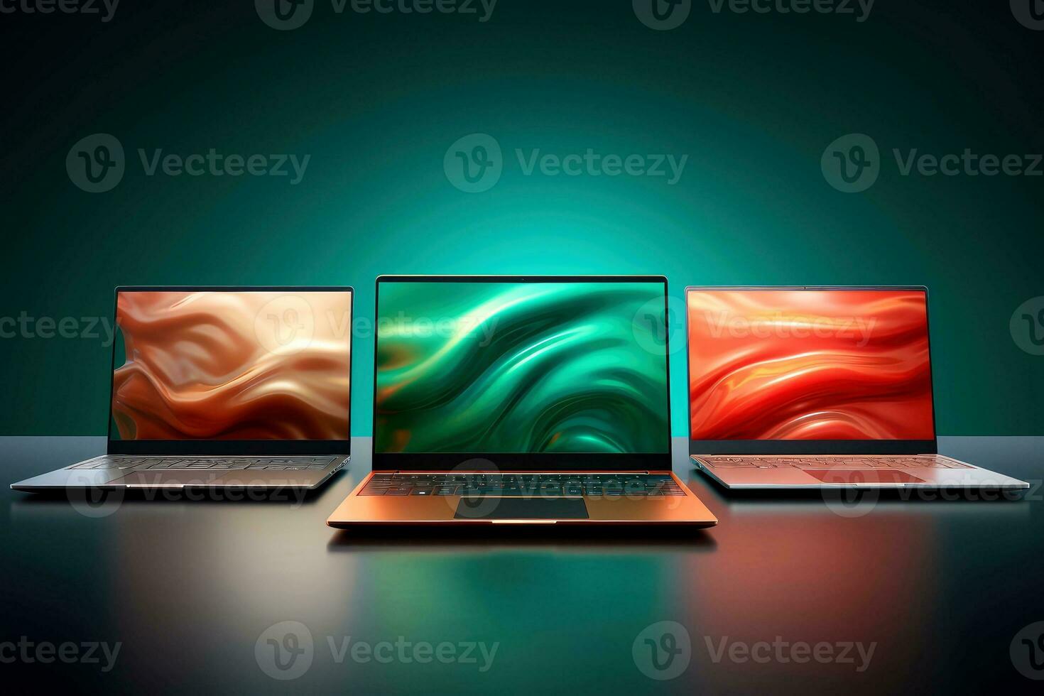 Mockup of beautiful laptop with multicolor background, Generative AI illustration photo