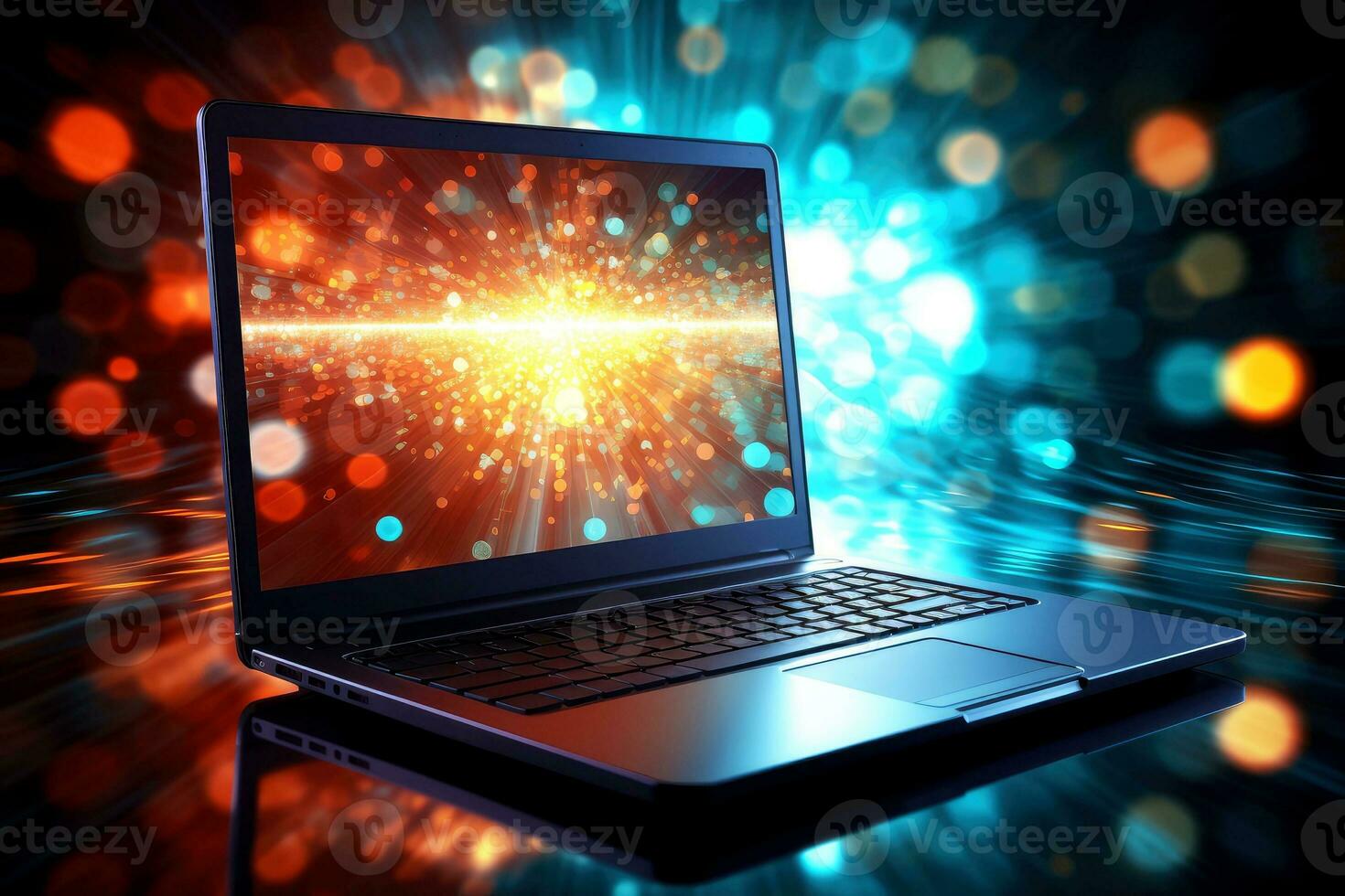 Mockup of beautiful laptop with multicolor background, Generative AI illustration photo