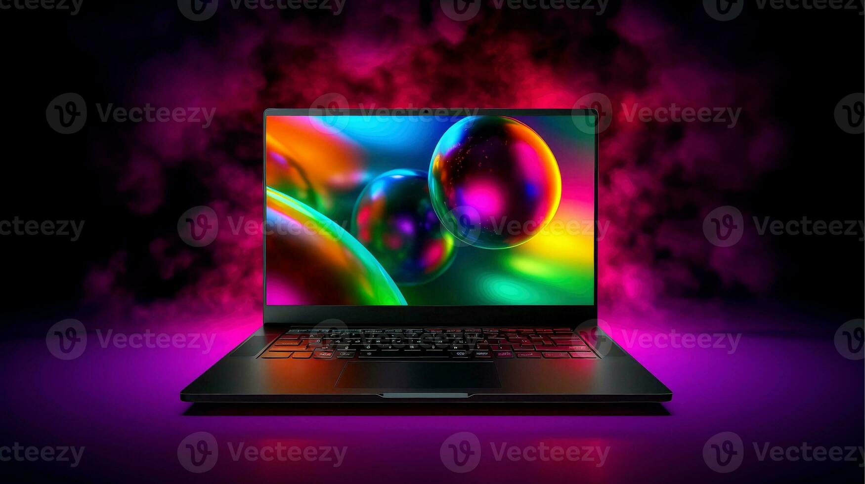 Mockup of beautiful laptop with multicolor background, Generative AI illustration photo