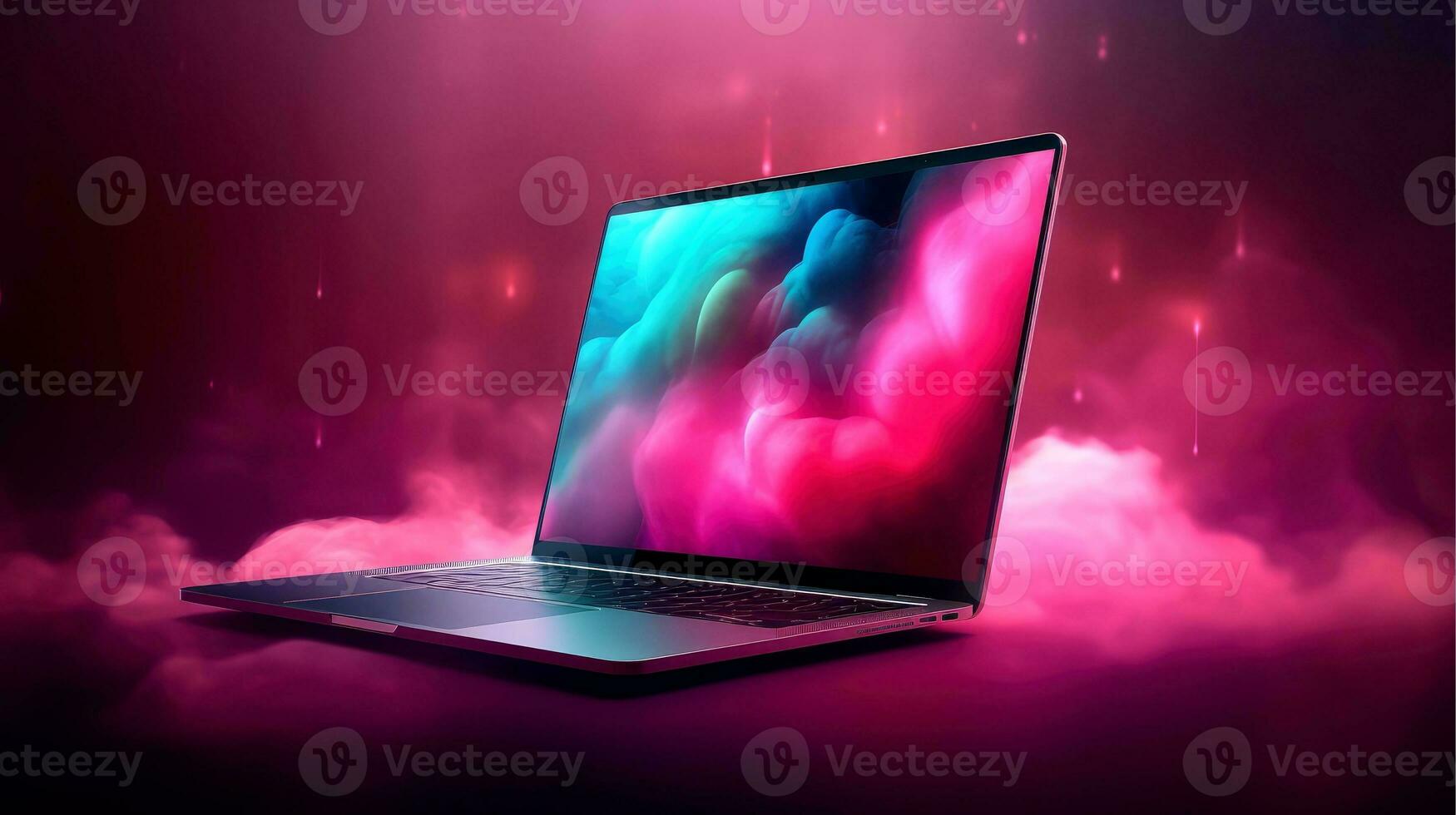 Mockup of beautiful laptop with multicolor background, Generative AI illustration photo