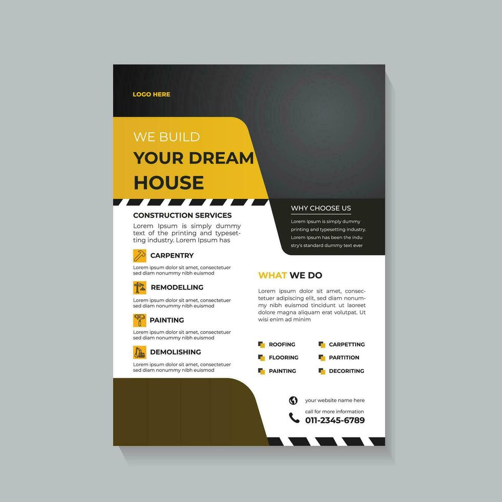 Construction Business flyer and Home Repair  A4  Size template vector