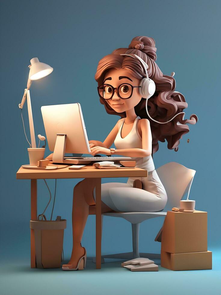 3d cartoon character and computer with open pages web analytics seo optimization dashboard photo