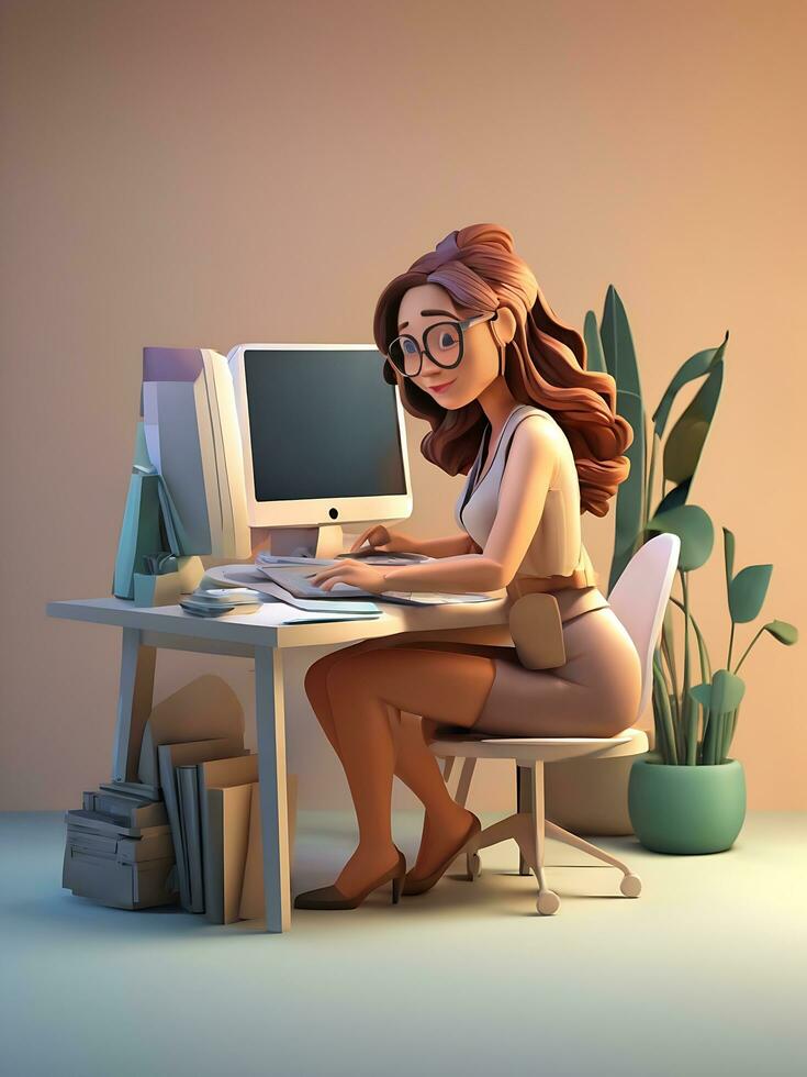 3d cartoon character and computer with open pages web analytics seo optimization dashboard photo