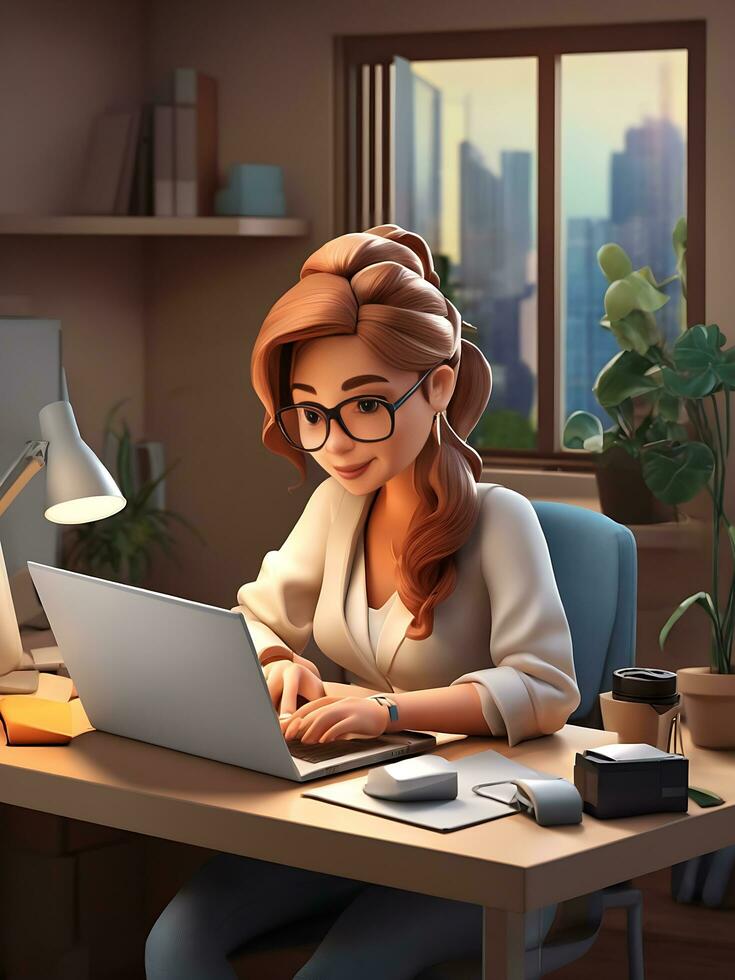 3d cartoon character and computer with open pages web analytics seo optimization dashboard photo