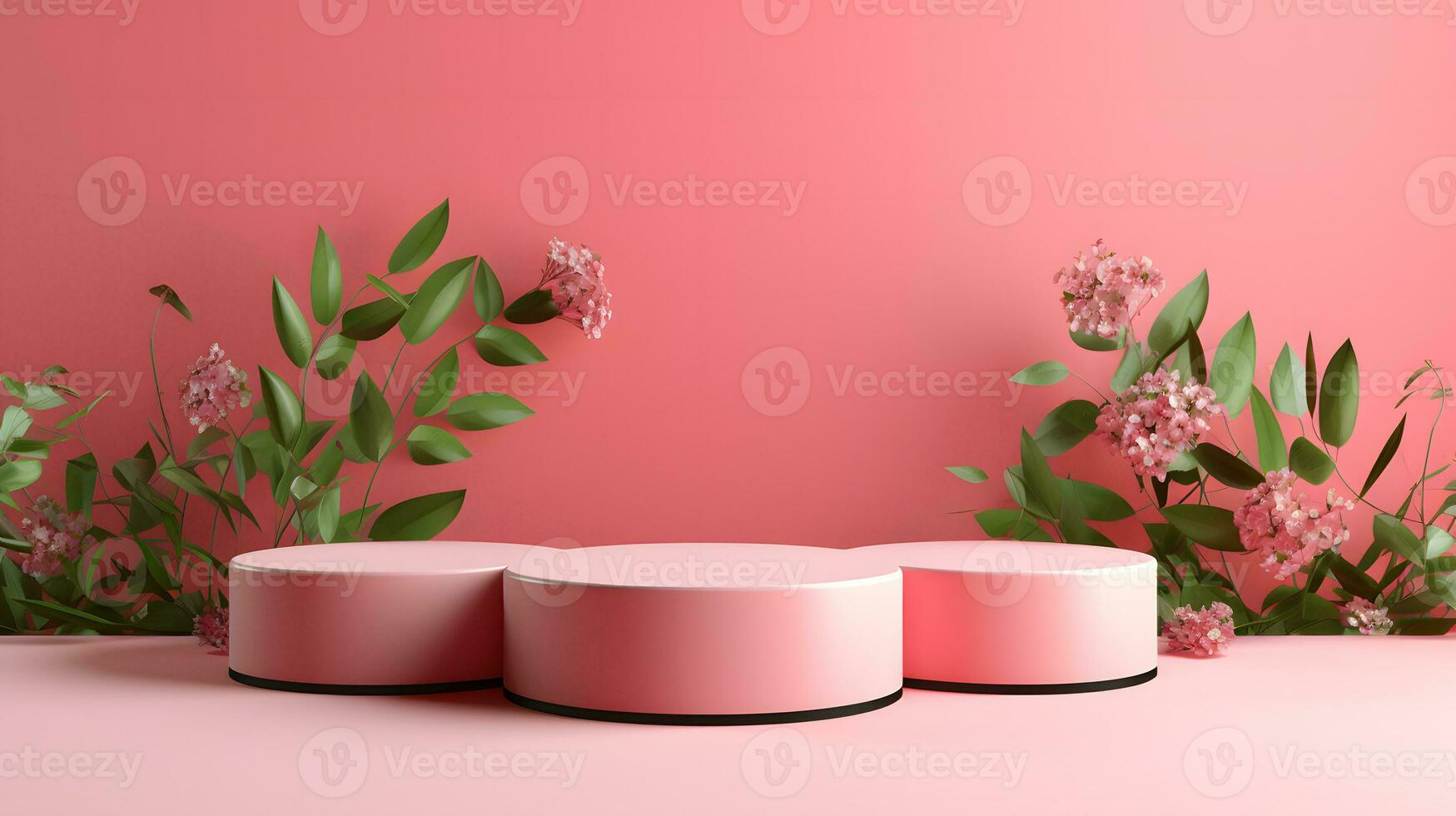 Minimal podium with plant for display product, product showcase, product exhibition, or product presentation. AI Generative photo