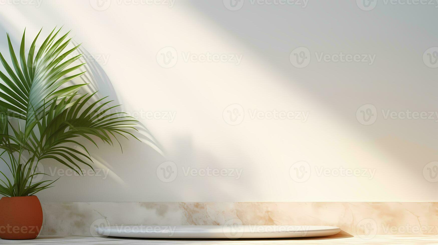 Empty beige wall for product display, product presentation, and product showcase. AI Generative photo