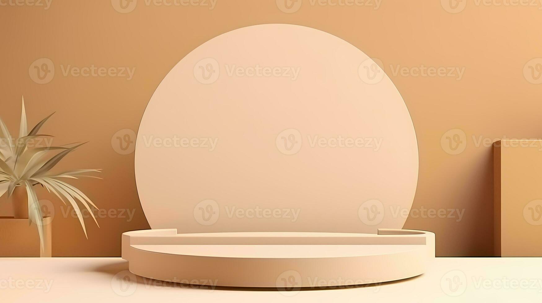 Minimal podium with plant for display product, product showcase, product exhibition, or product presentation. AI Generative photo