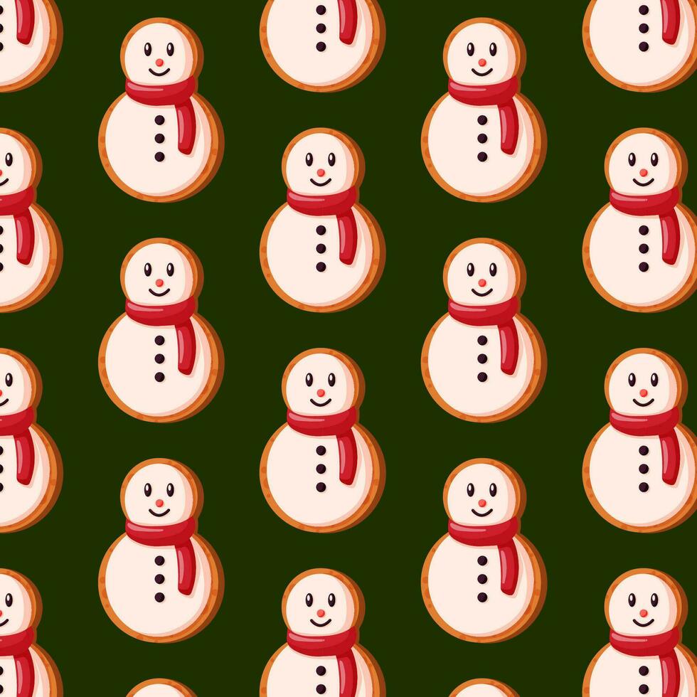 Seamless pattern with Gingerbread snowman in cartoon style. Design for wrapping, fabric, print. Vector illustration.