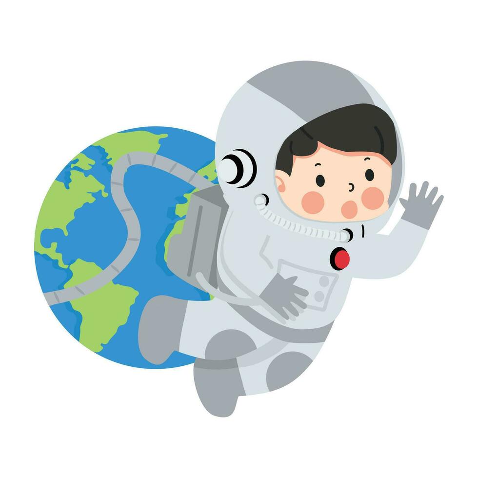 niño niña astronauta con tierra vector