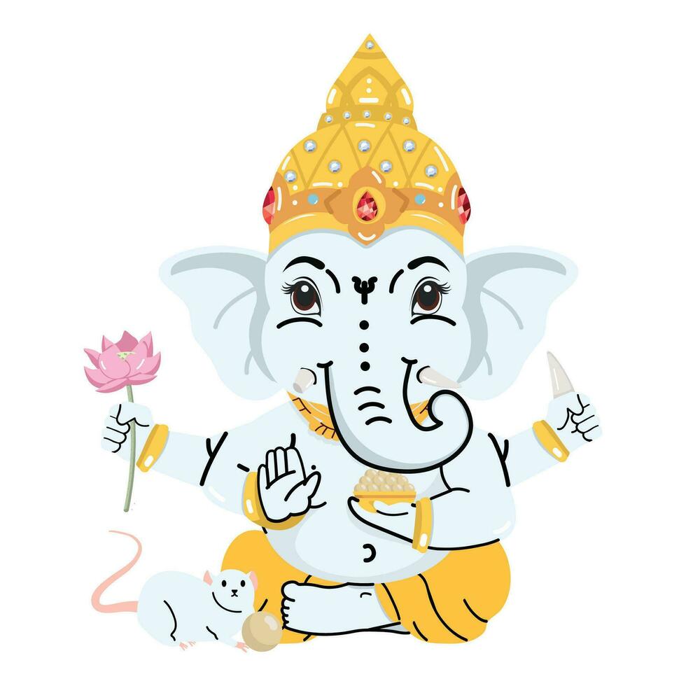 señor ganesha elefante con rata dibujos animados vector