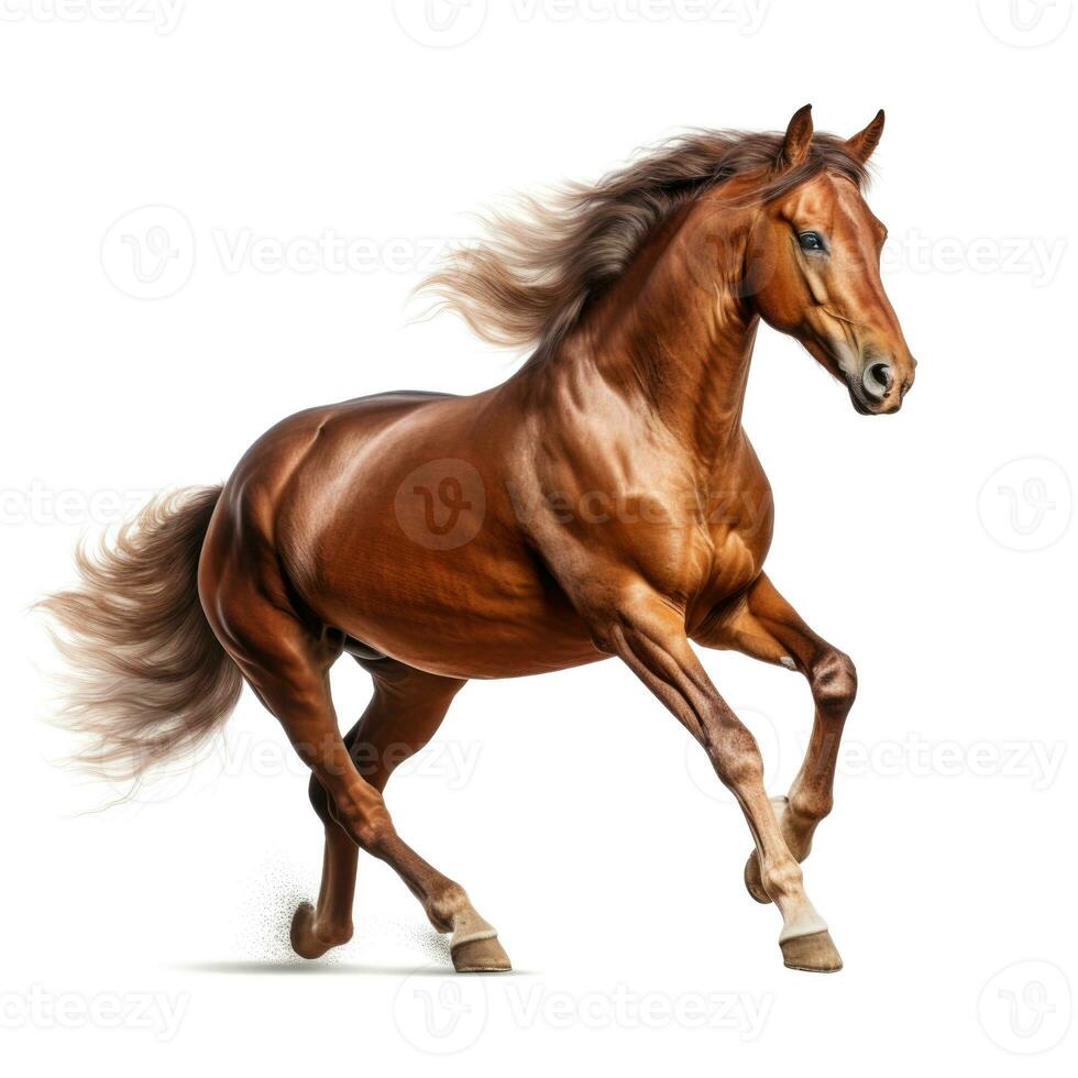 Purebred brown horse isolated on white background. Generative AI photo